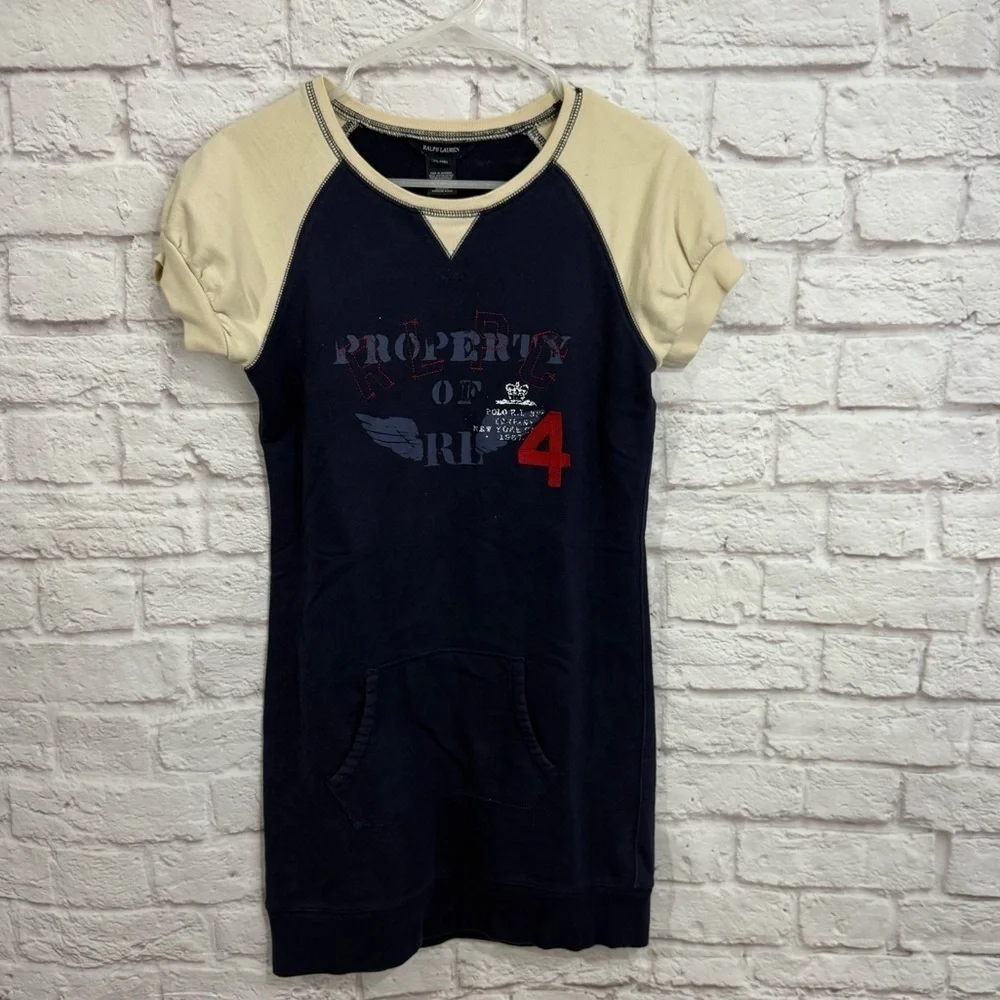 Ralph Lauren girls XL (16) short sleeve sweatshirt dress tunic crewneck navy